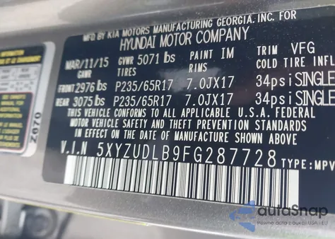 2015 Hyundai Santa Fe Sport 2.4L from USA, damaged, VIN 5XYZUDLB9FG287728